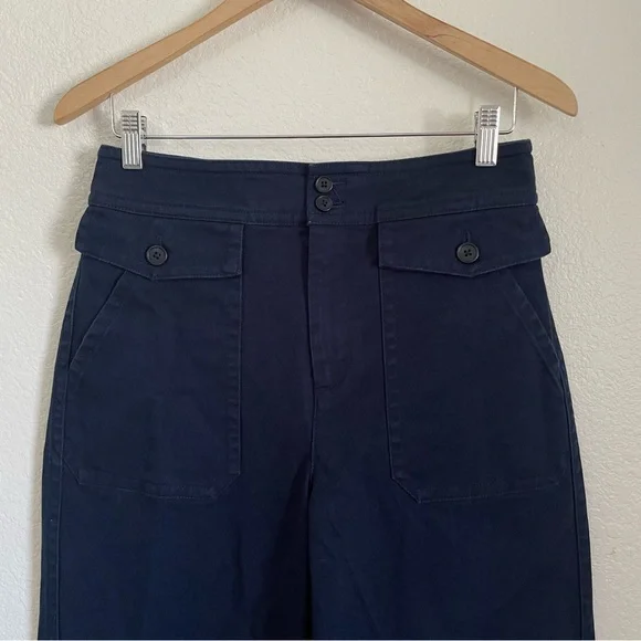 J. Crew Patch Pocket Wide Leg Dark Blue Trousers Stretch Twill Pants High Waist - Picture 2 of 9